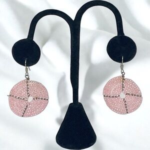 Beaded Spiral Pink & Black Fishhook Dangle Earrings
